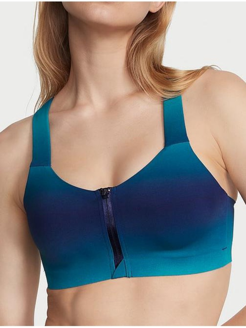Women’s Front-Zip Sports Bra - Teal Blue